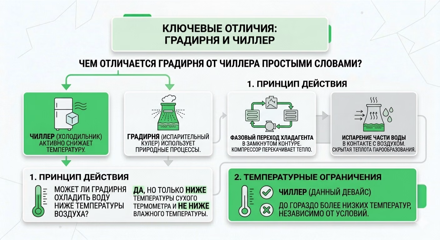 Ключевые отличия градирня и чиллер