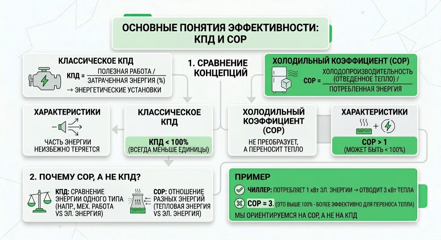 КПД и холодильный коэффициент