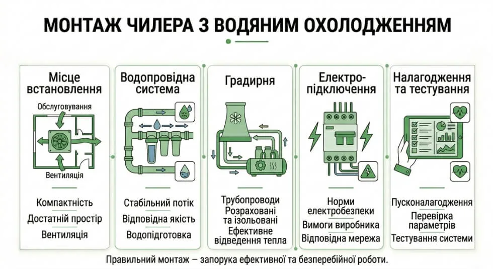 Монтаж чилера з водяним охолодженням
