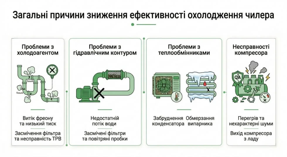 причини зниження ефективності охолодження чилера