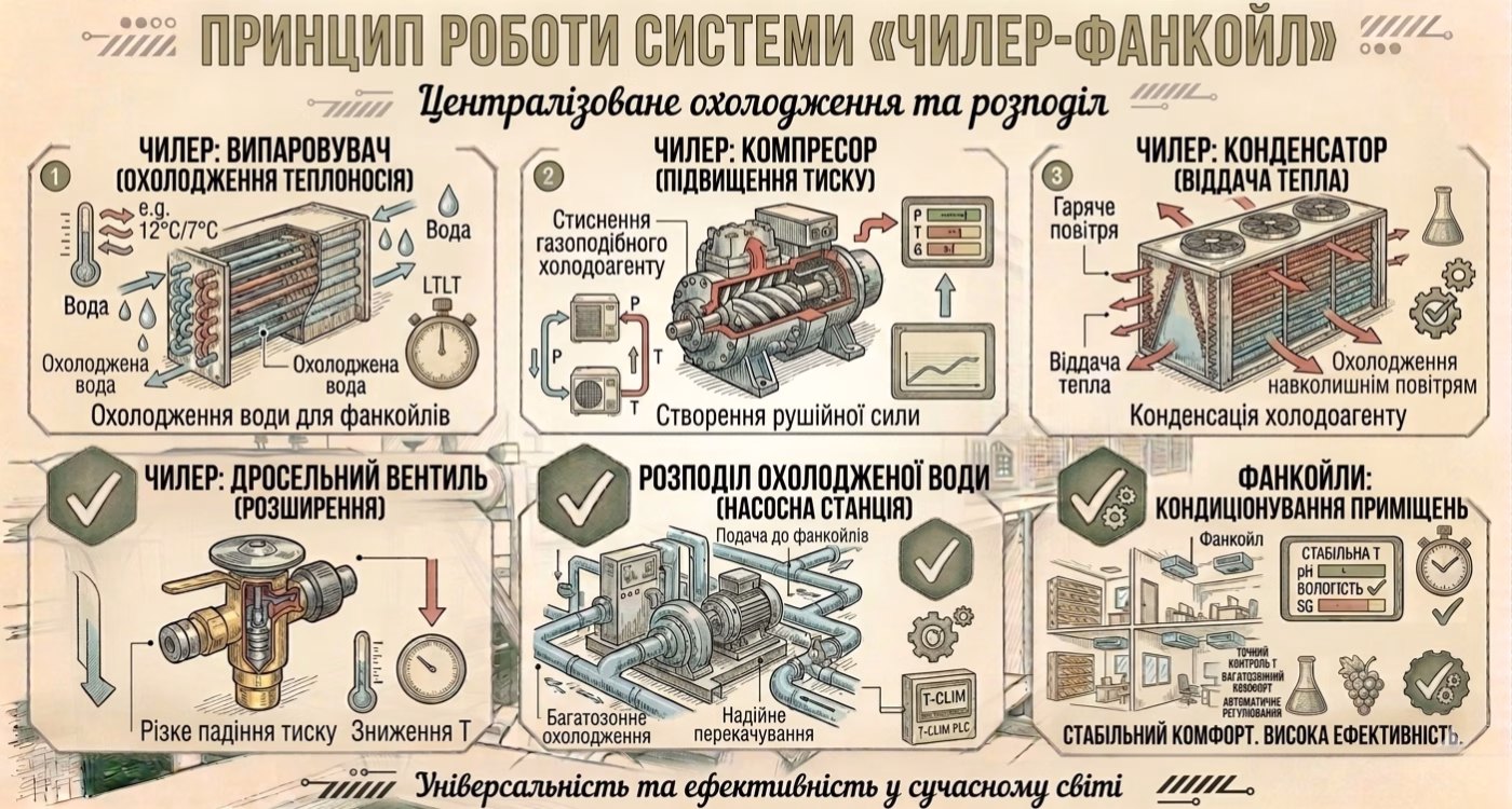 Принцип роботи системи чилер-фанкойл