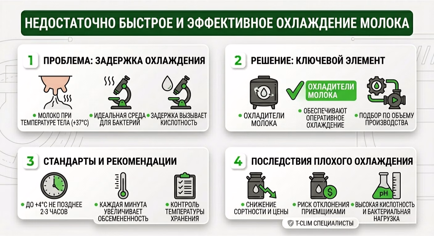 Недостаточно быстрое и эффективное охлаждение молока