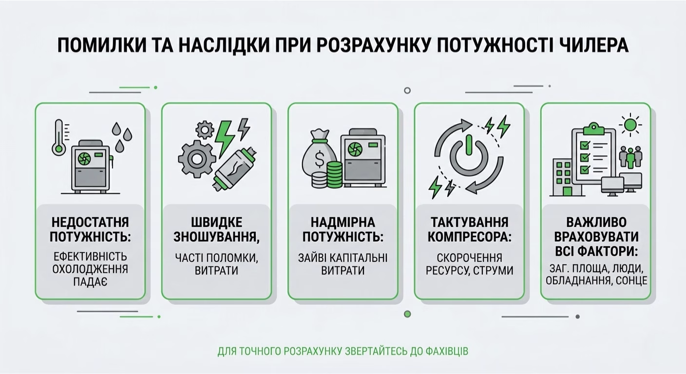 неправильний розрахунок потужності чилера