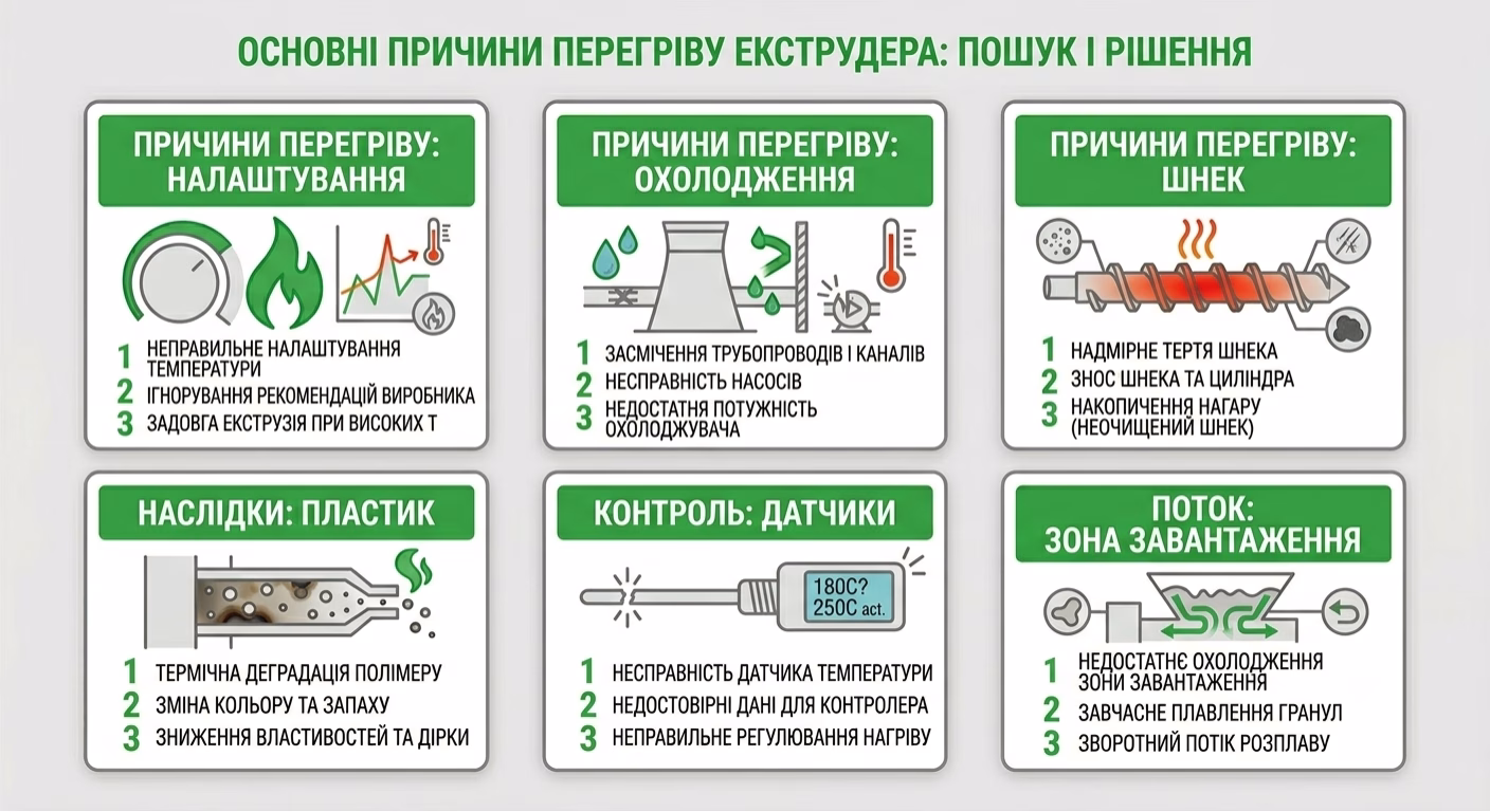 Основні причини перегріву екструдера