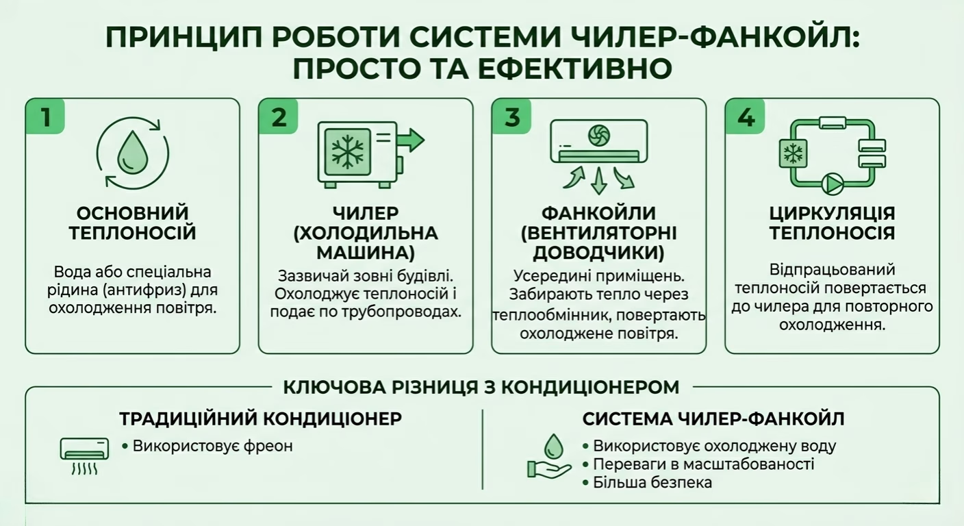 Принцип роботи системи чилер-фанкойл