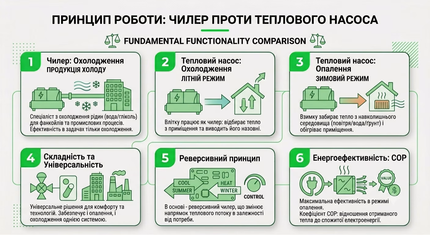 Чилер проти Теплового Насоса