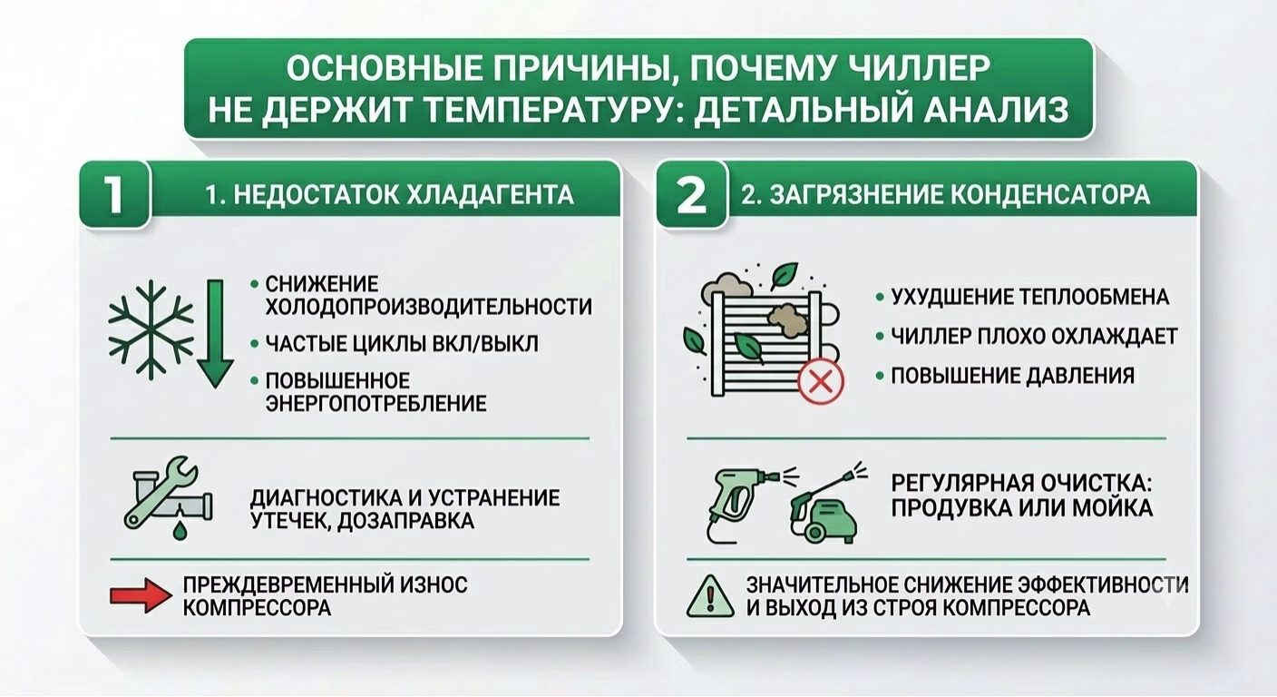 причины почему чиллер не держит температуру