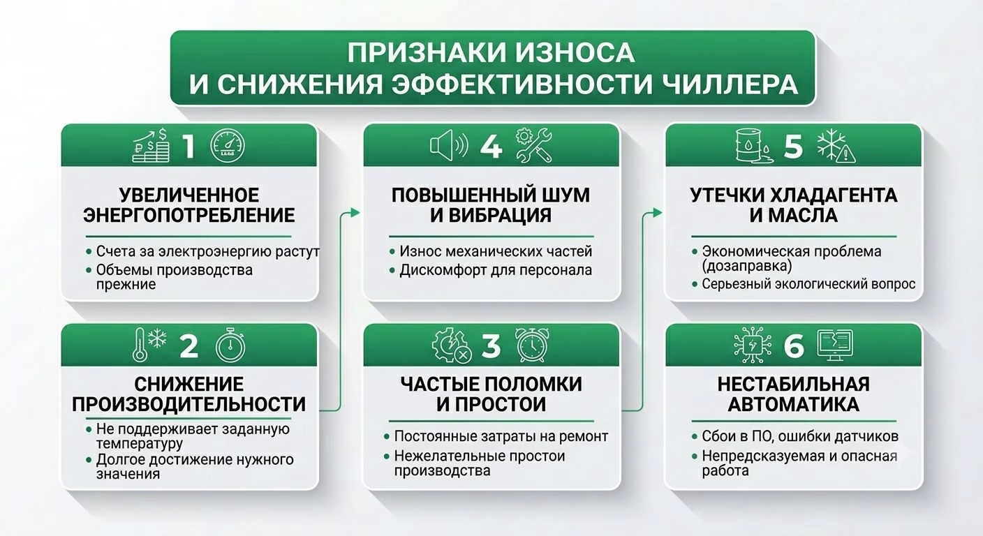 Признаки снижения эффективности чиллера