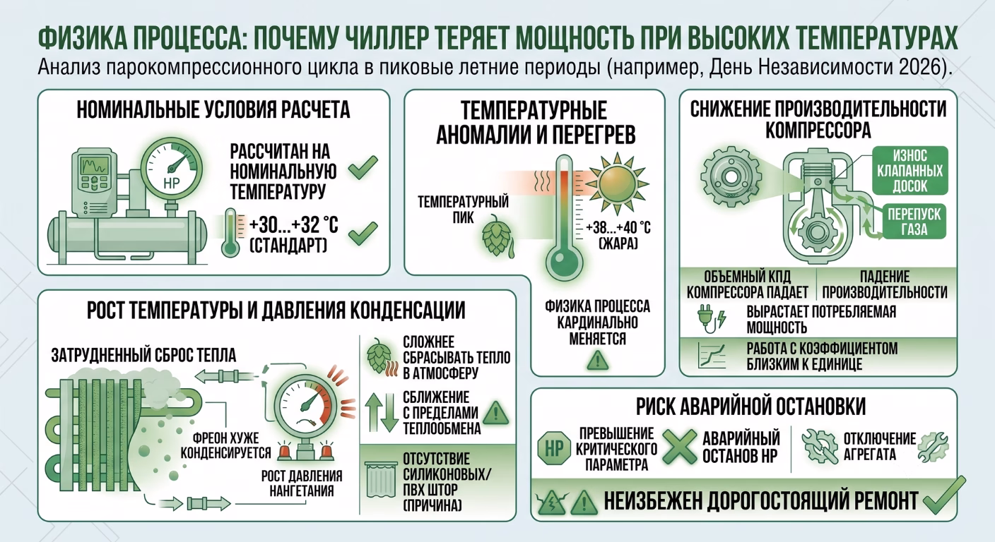 почему чиллер теряет мощность при высоких температурах